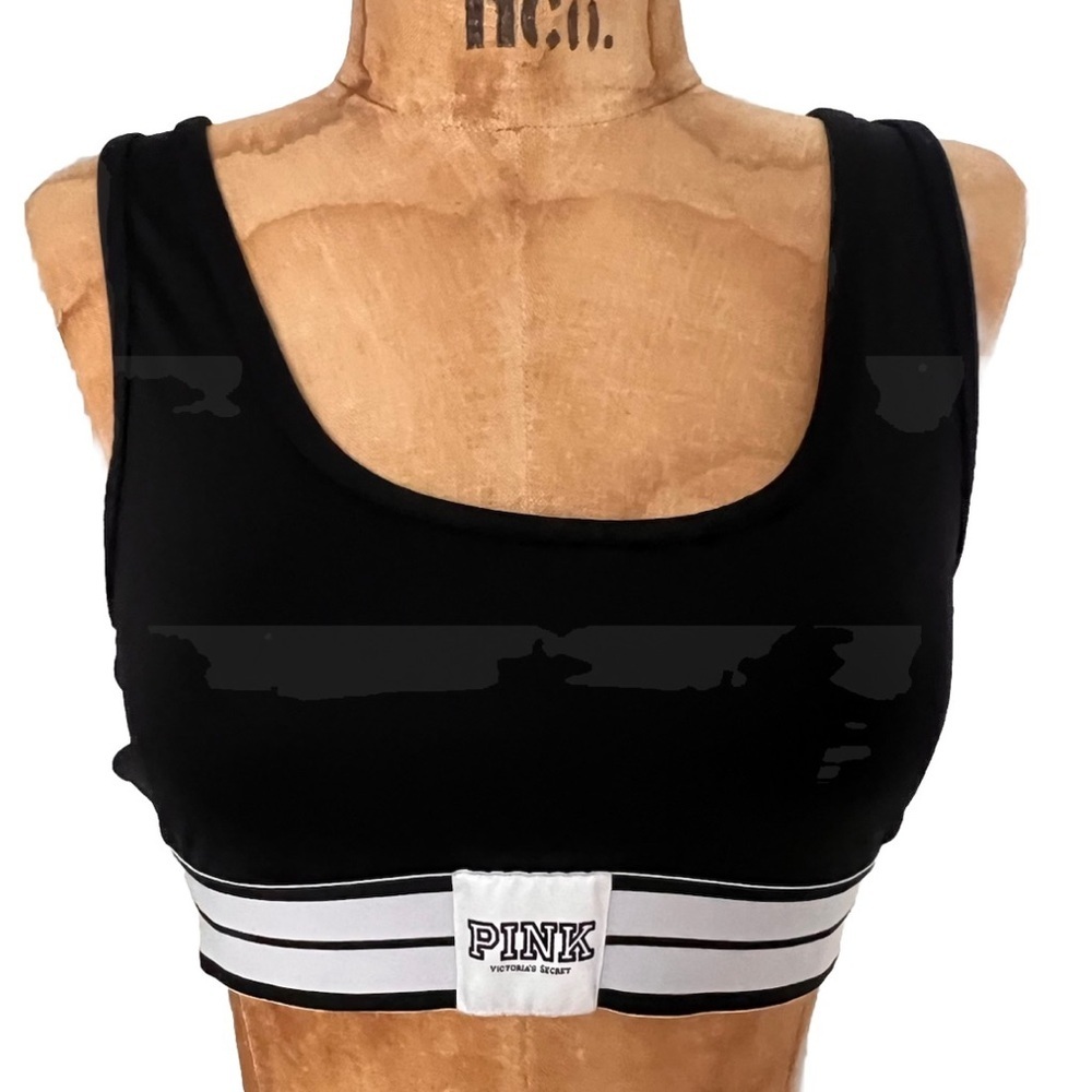 PINK Victoria's Secret Black Sports Bra Lace Up Sides S EUC